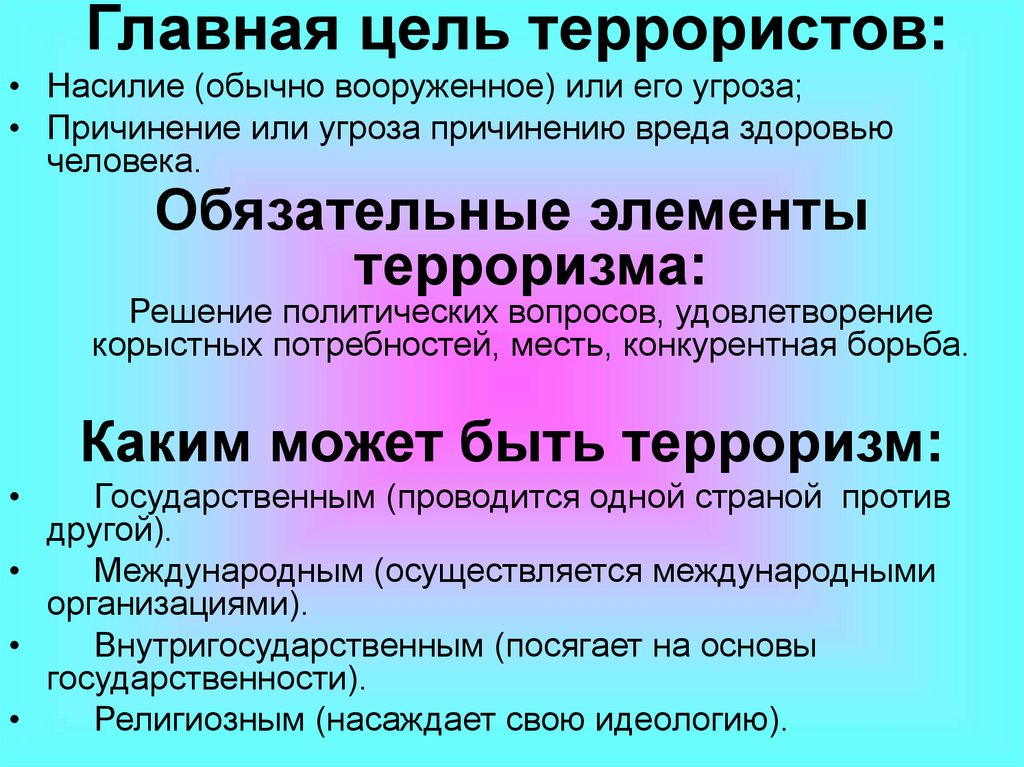 Цели террористов