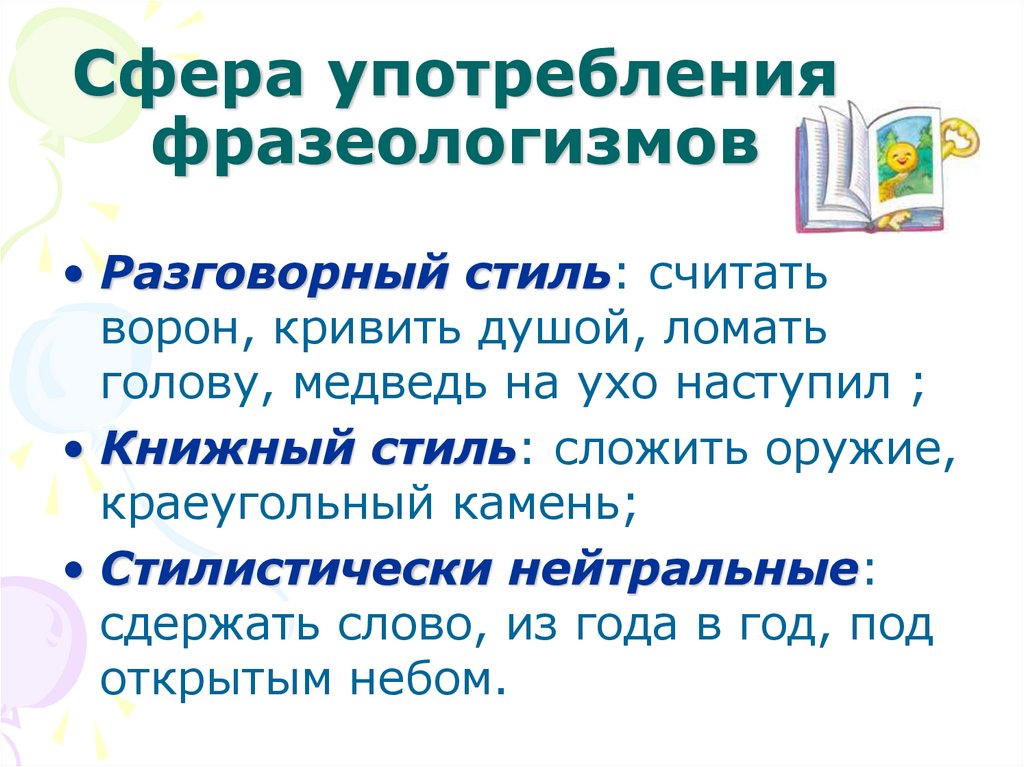 Ситуация употребления фразеологизма. Сфера употребления фразеологизмов. Правильное употребление фразеологизмов.