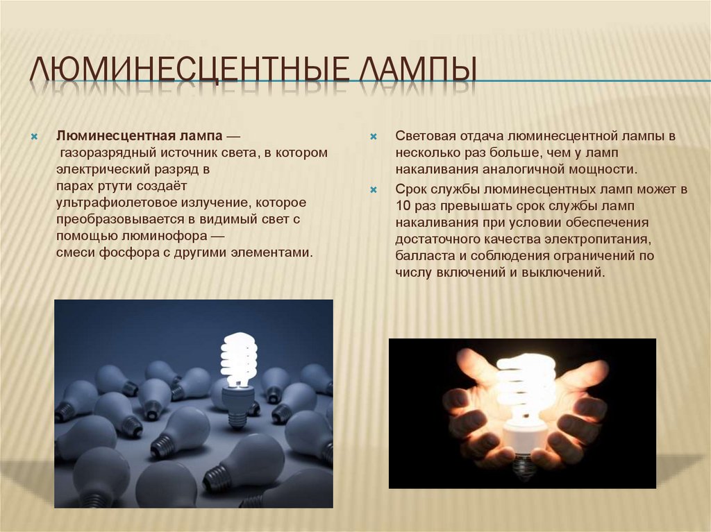 Источник света в лампочке. Люминесцентные лампы проект. Люминесце́нтных ламп. История люминесцентной лампы. Люминесцентные лампы презентация.