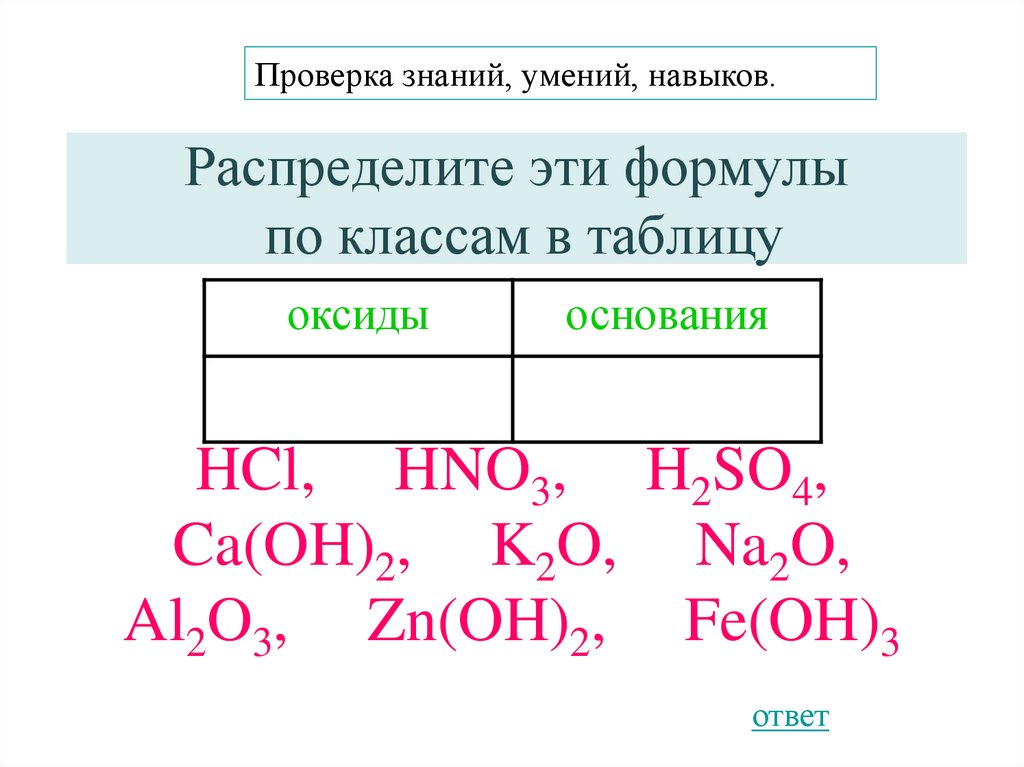 Кислоты классификация и свойства 8 класс презентация