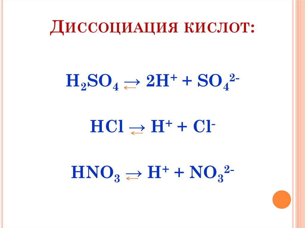 Диссоциация серной кислоты уравнение