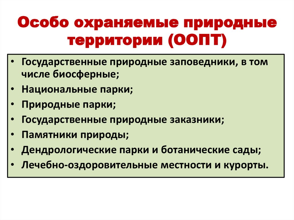 Что относится к особо природным территориям