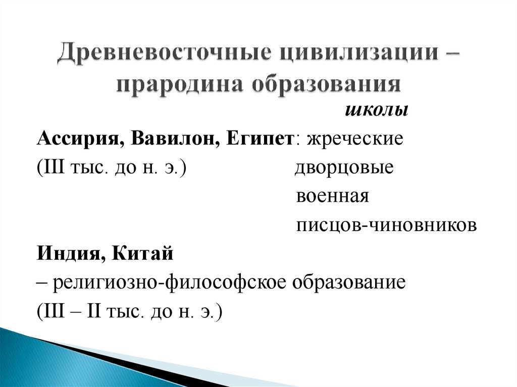 Древневосточные цивилизации – прародина образования