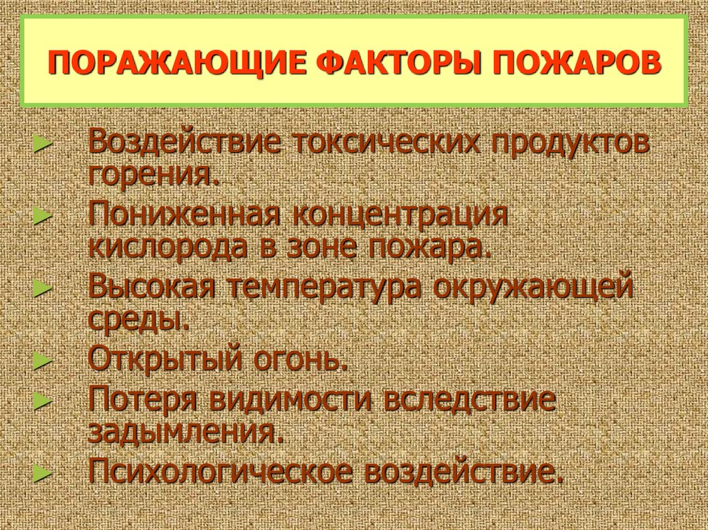 Вследствие высокого содержания. Поражающие факторы пожара. Потеря видимости вследствие задымления. Поражающие факторы высоких температур. Пониженная концентрация кислорода.