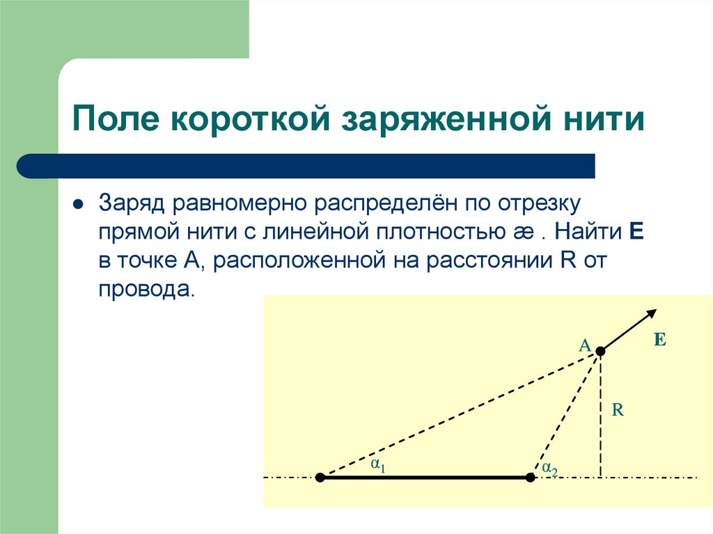 Заряженная нить и заряд. Поле заряженного отрезка. Напряженность электрического поля отрезка. Напряженность поля заряженного отрезка. Заряд нити.