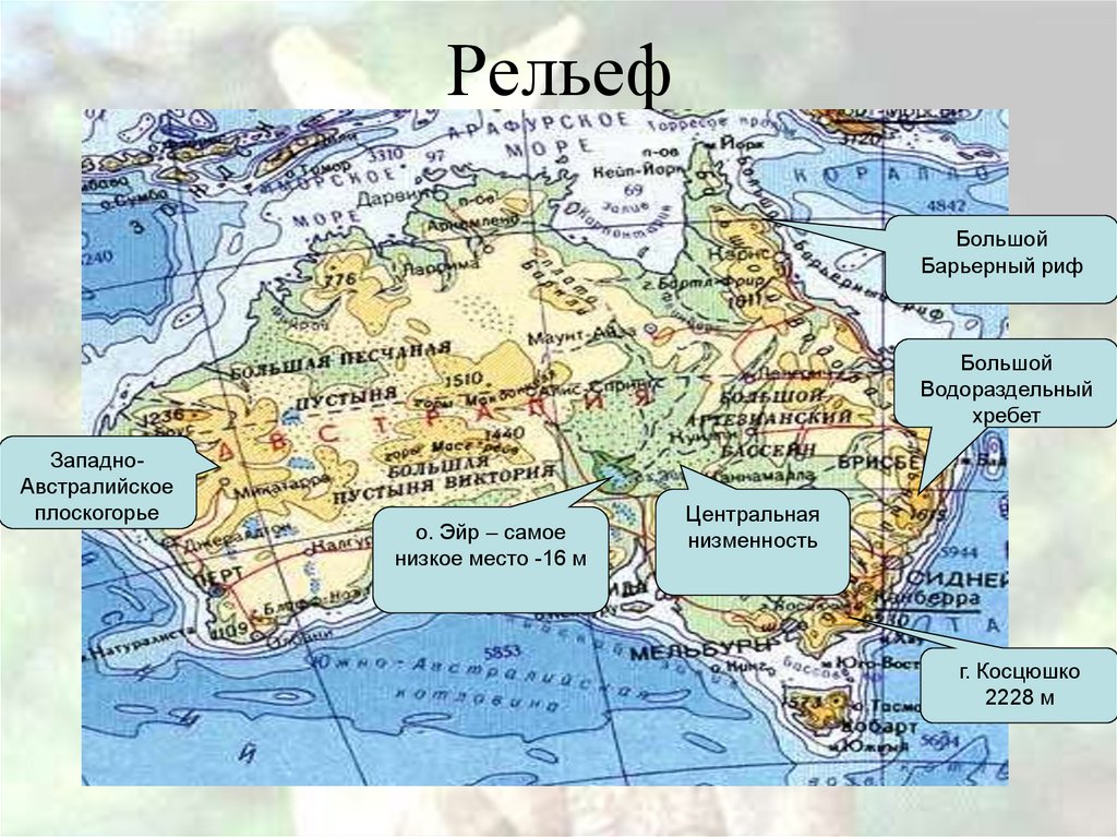 Какая равнина на востоке австралии. Крупнейшие формы рельефа Австралии на карте. Центральная низменность Австралии. Большой Водораздельный хребет в Австралии на карте. Австралия атлас Центральная низменность.