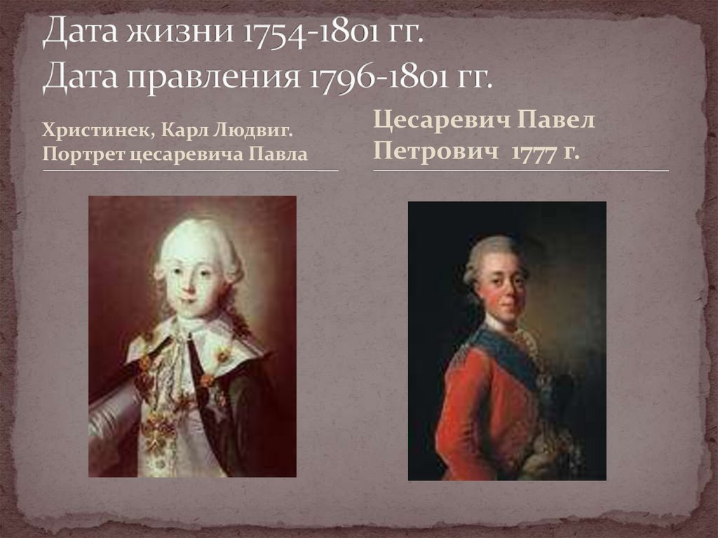 Дата жизни 1754-1801 гг. Дата правления 1796-1801 гг.