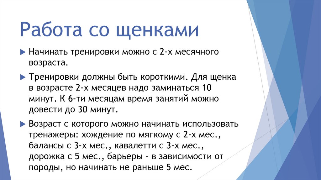 Работа со щенками