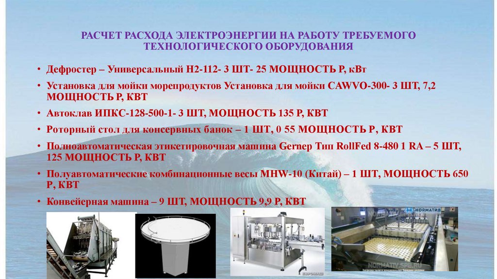 РАСЧЕТ РАСХОДА ЭЛЕКТРОЭНЕРГИИ НА РАБОТУ ТРЕБУЕМОГО ТЕХНОЛОГИЧЕСКОГО ОБОРУДОВАНИЯ