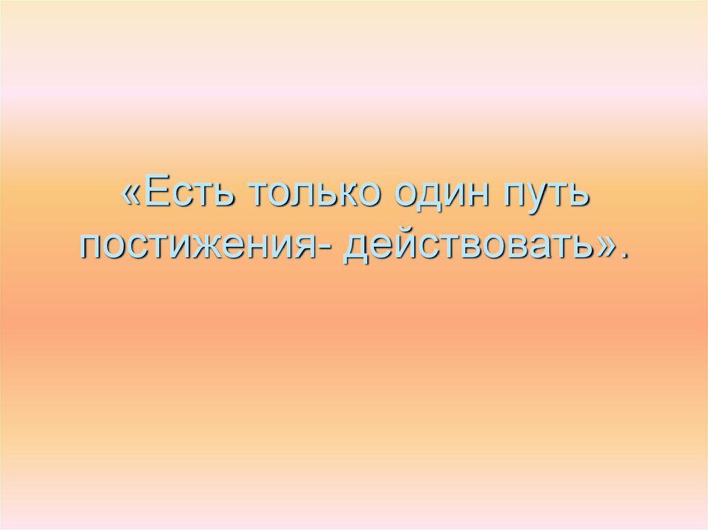 «Есть только один путь постижения- действовать».