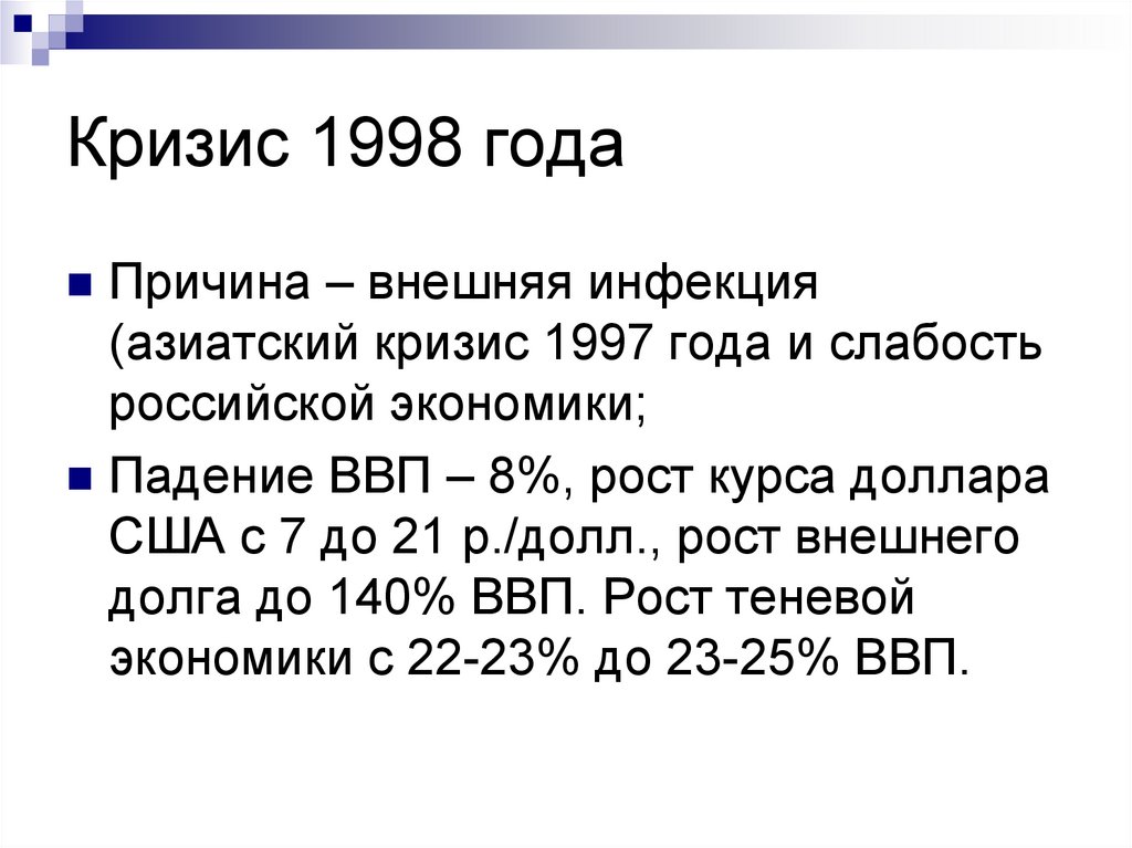 Финансовый кризис 1998 года в россии проект