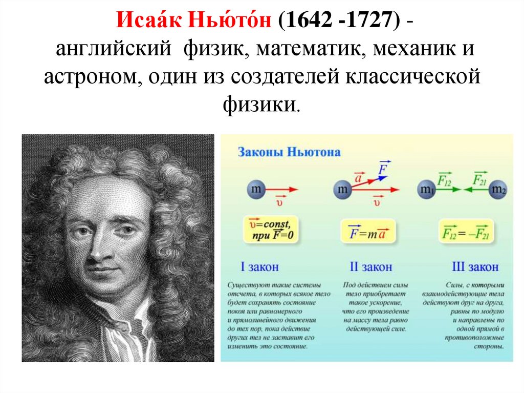  Исаа́к Нью́то́н (1642 -1727) -  английский  физик, математик, механик и  астроном, один из создателей классической физики.