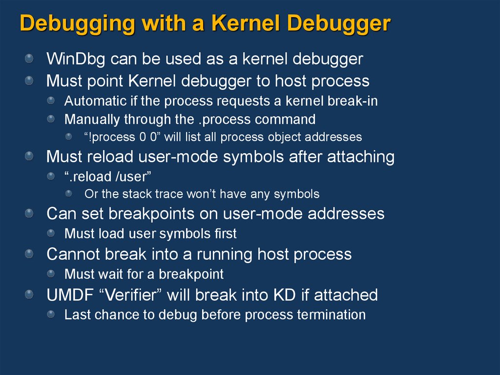 Debugging with a Kernel Debugger
