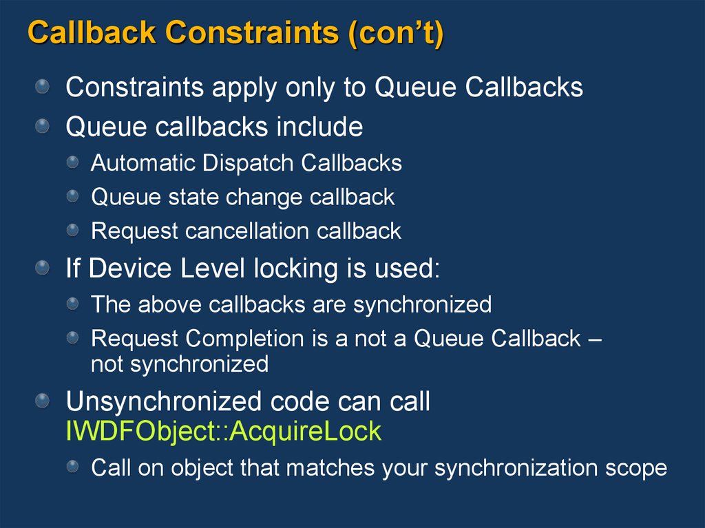 Callback Constraints (con’t)