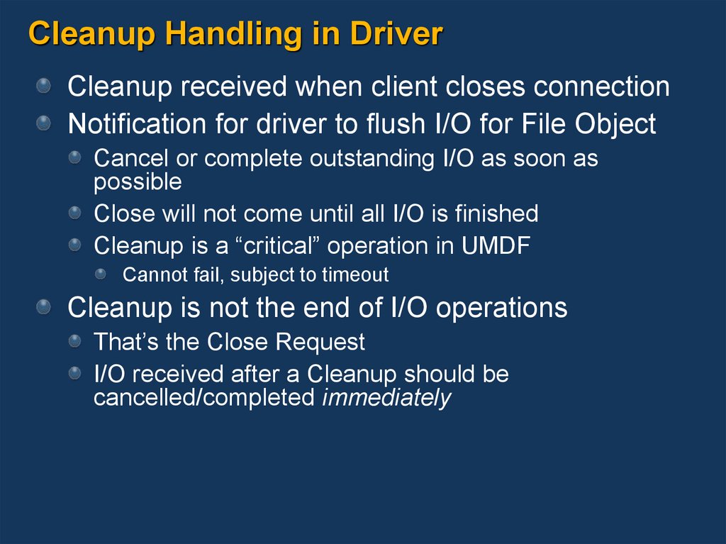 Cleanup Handling in Driver