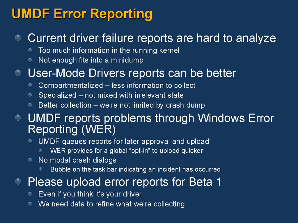UMDF Error Reporting