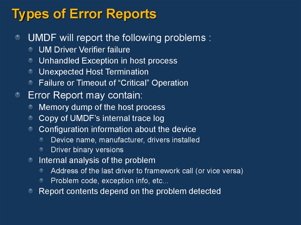 Types of Error Reports