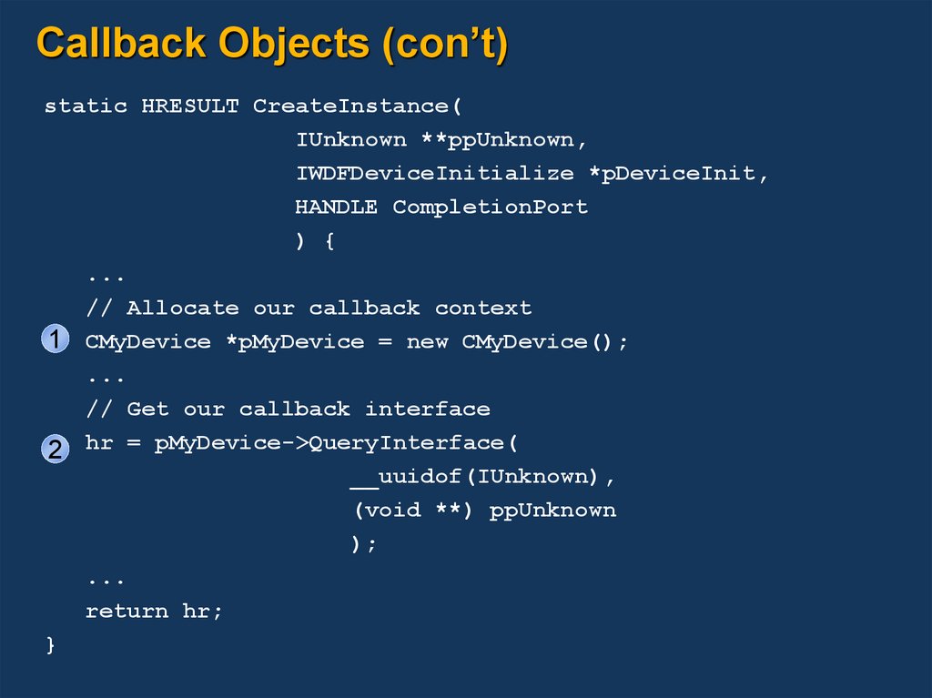 Callback Objects (con’t)