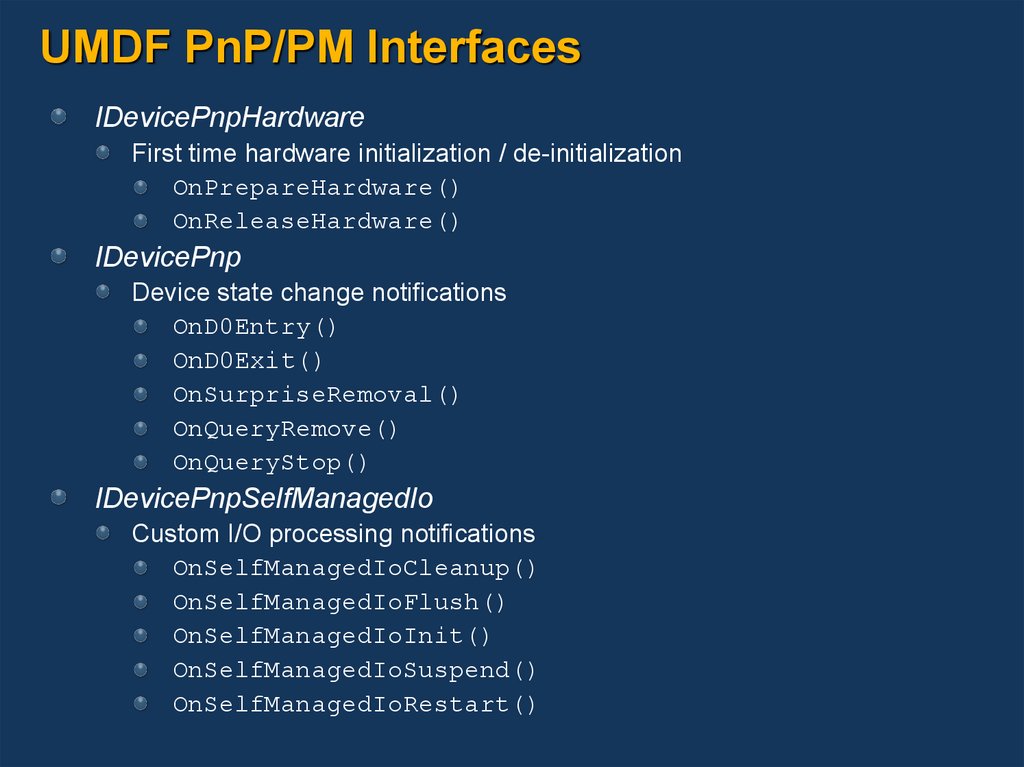UMDF PnP/PM Interfaces