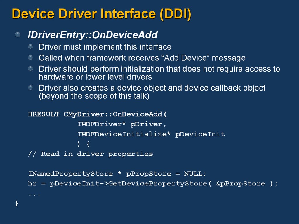 Device Driver Interface (DDI)