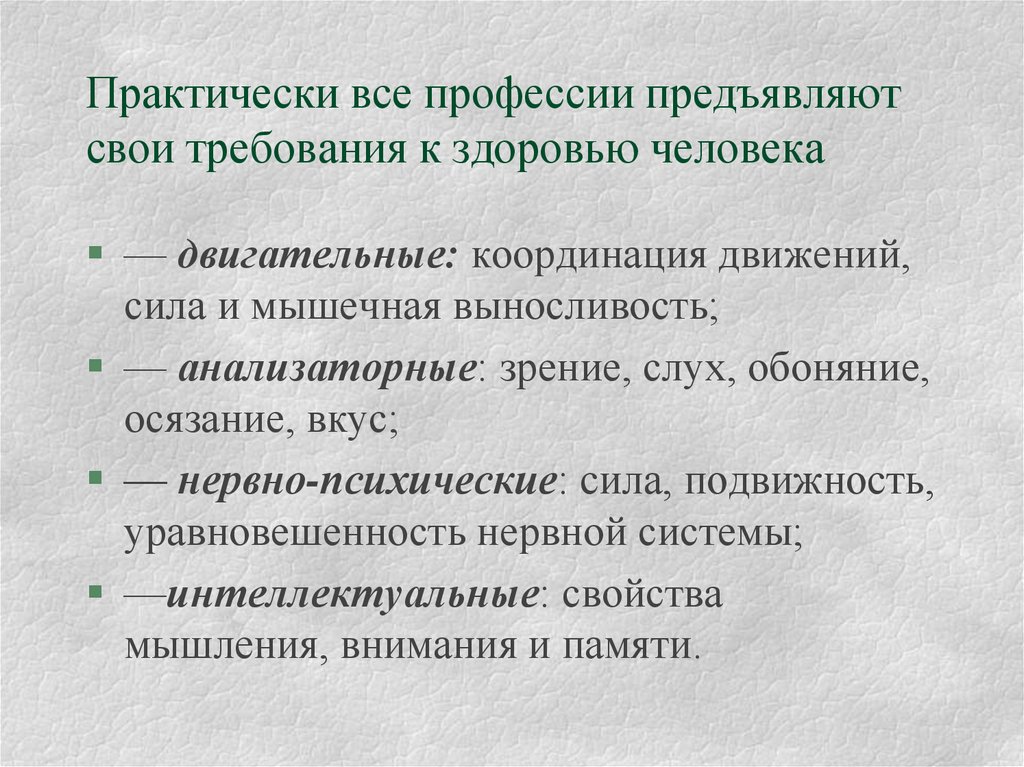 Требования профессии предъявляемые к человеку