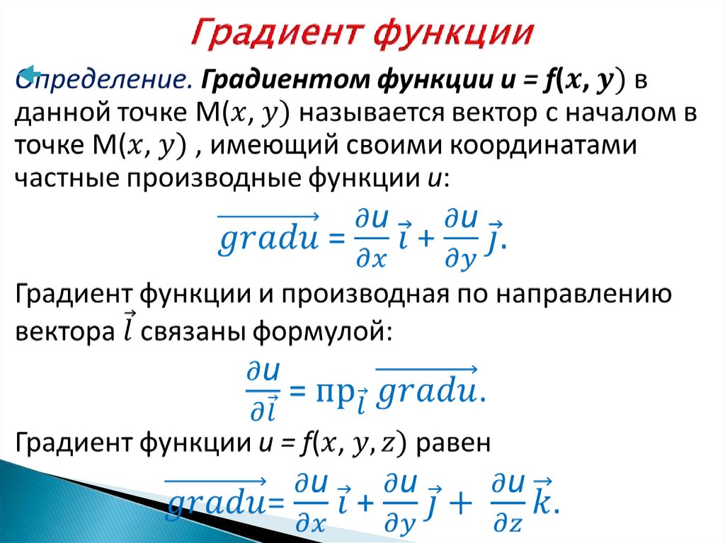 Формула нахождения градиента. Градиент функции. Производная по направлению. Вектор градиента функции. Нахождение градиента функции.