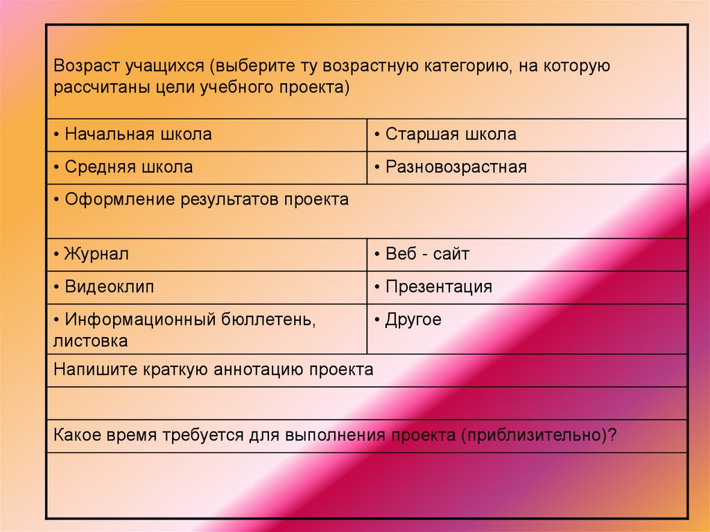 Возраст учащихся. Какие компетенции формирует проект. Какие компетентности формирует ваш проект?. Возраст воспитанников.