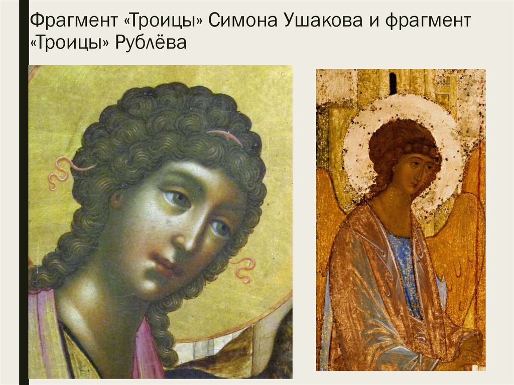 Фрагмент «Троицы» Симона Ушакова и фрагмент «Троицы» Рублёва