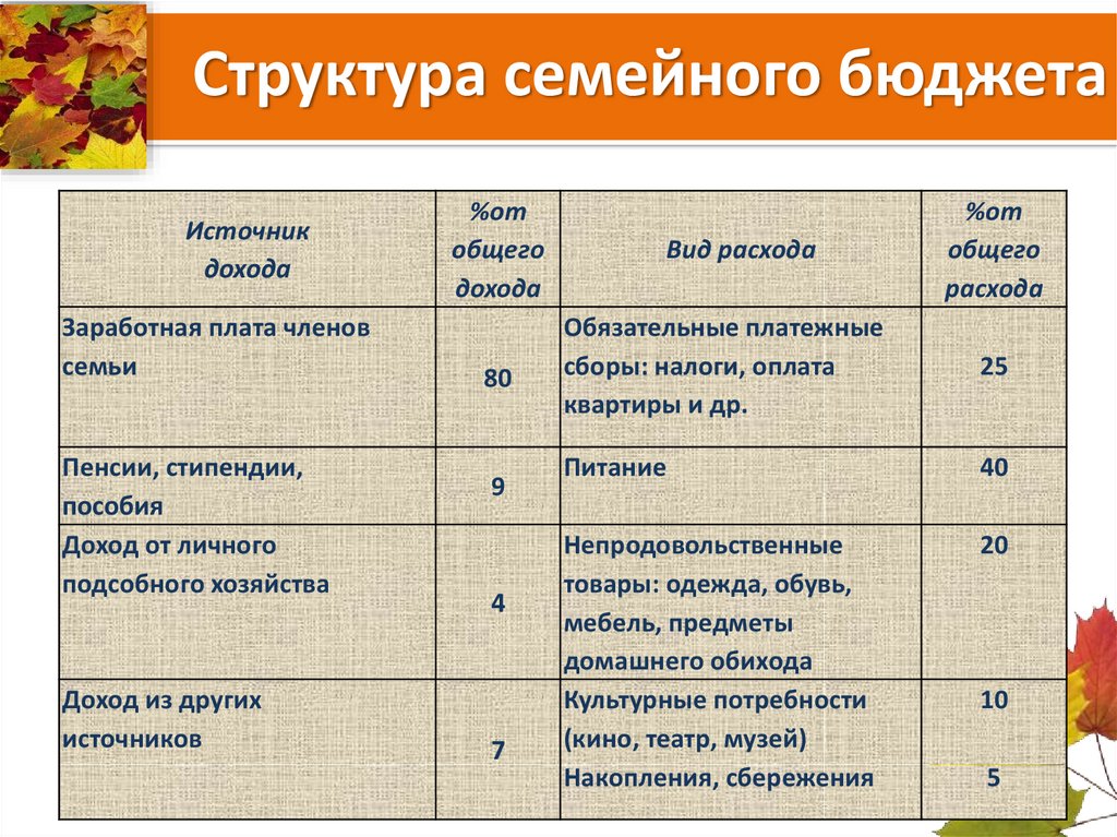 План конспект урока семейный бюджет 10 класс