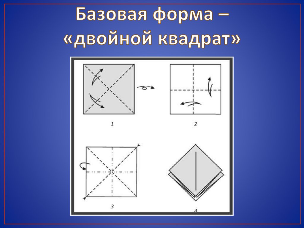 Как сложить базовую форму оригами «двойной квадрат»:
