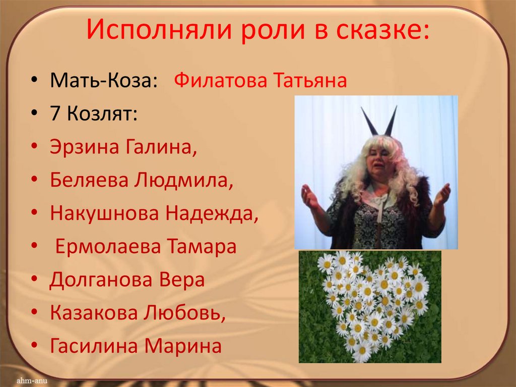 Исполняли роли в сказке: