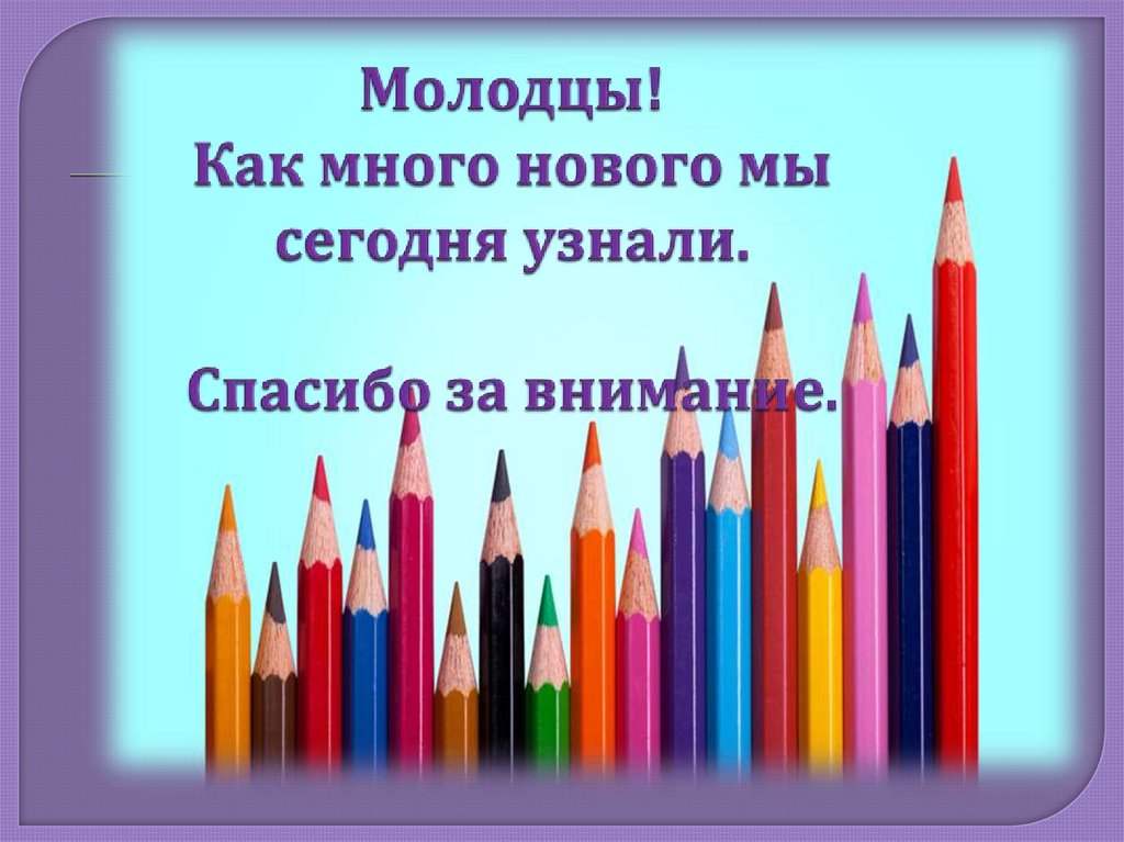 Молодцы! Как много нового мы сегодня узнали. Спасибо за внимание.