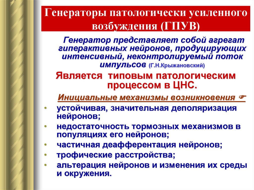 Схема механизмов формирования генератора патологически усиленного возбуждения