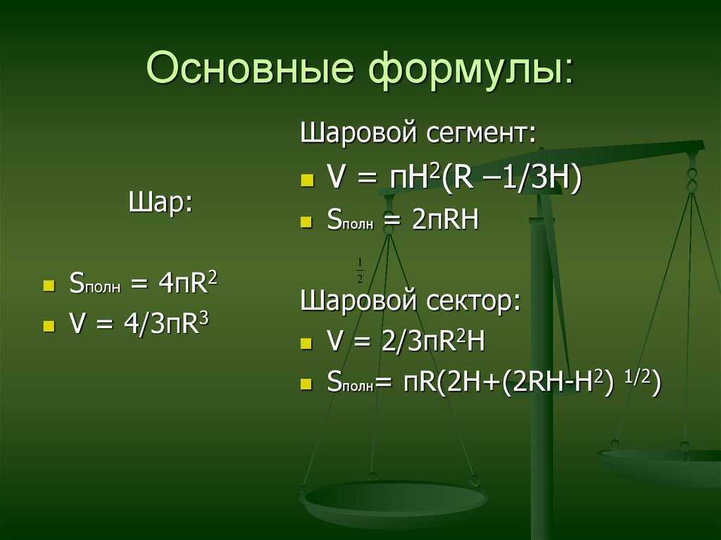 Формуле 3 1 3. Формулы. Основные формулы шара. R2 формула. Основные формулы сферы.