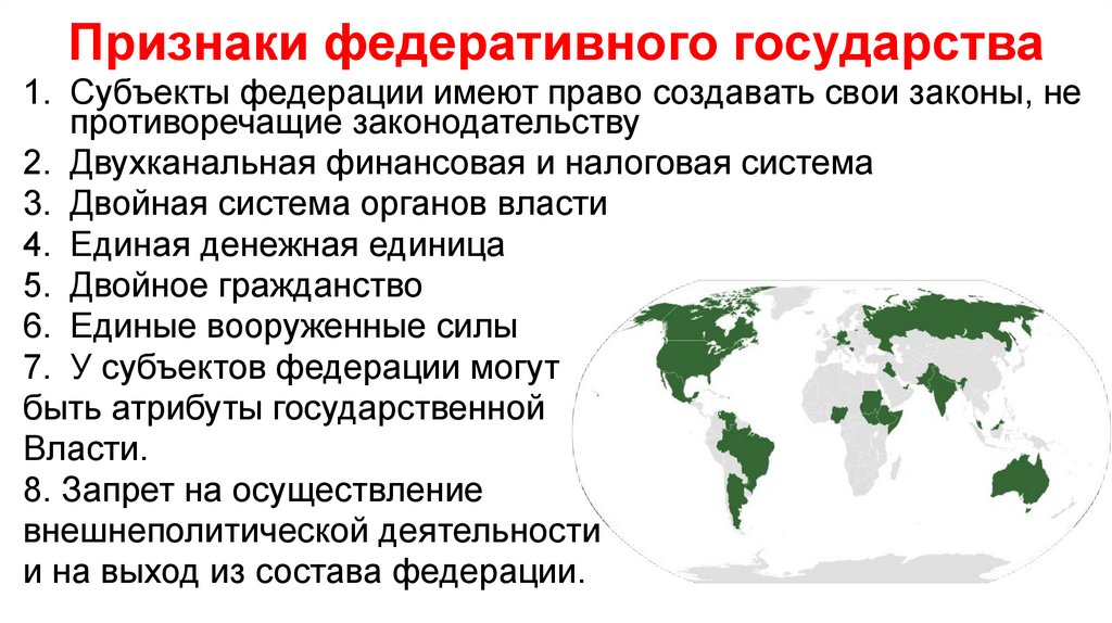 Признаки федеративного государства