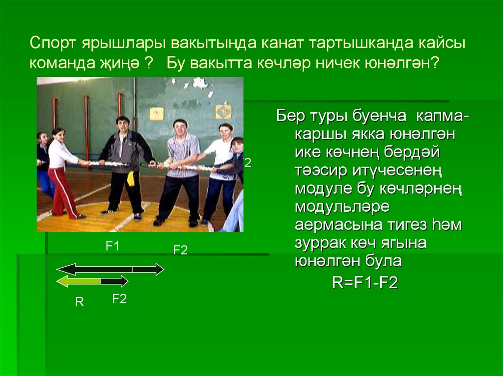 Спорт ярышлары вакытында канат тартышканда кайсы команда җиңә ? Бу вакытта көчләр ничек юнәлгән?