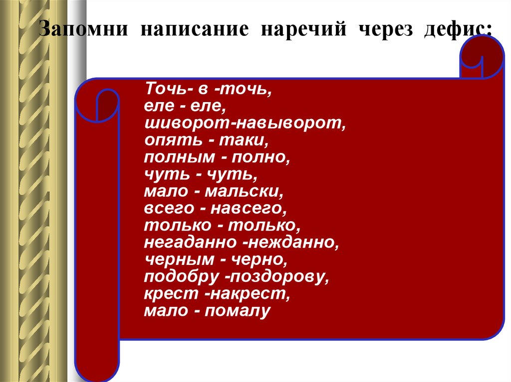 Правописание наречий через дефис правило