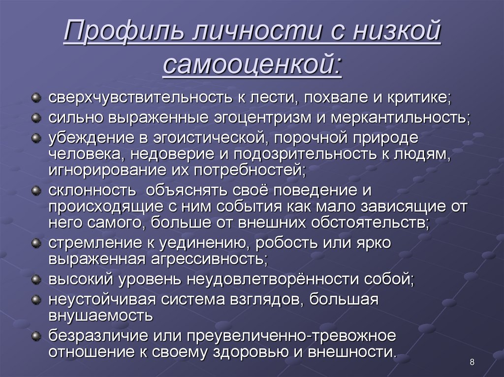 Профиль личности с низкой самооценкой:
