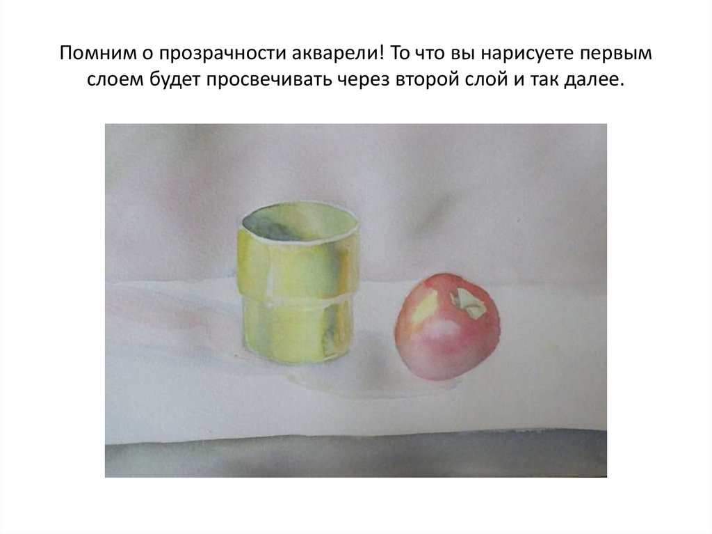 Помним о прозрачности акварели! То что вы нарисуете первым слоем будет просвечивать через второй слой и так далее.