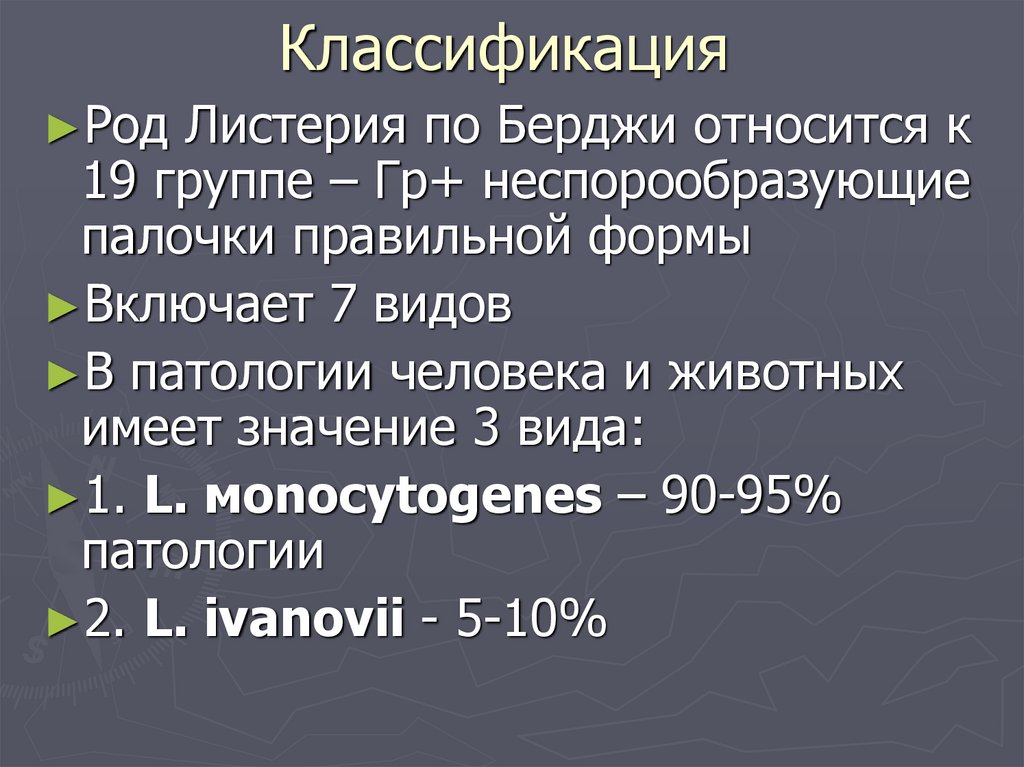 Классификация род. Род листерия. Классификация по Берджи. Листерии классификация. Листерии систематика.