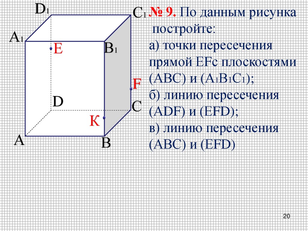 Найти плоскость abc. Прямая dd1 и плоскость ABC. . Постройте (рис.2): а) точки пересечения прямой EF С плоскостями (АВС).. Точки пересечения прямой dk с плоскостью ABC. Постройте точку пересечения прямой FN С плоскостью ABC.