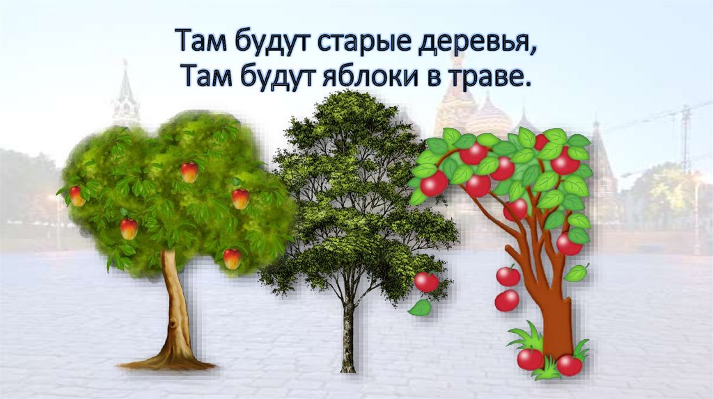Там будут старые деревья, Там будут яблоки в траве.