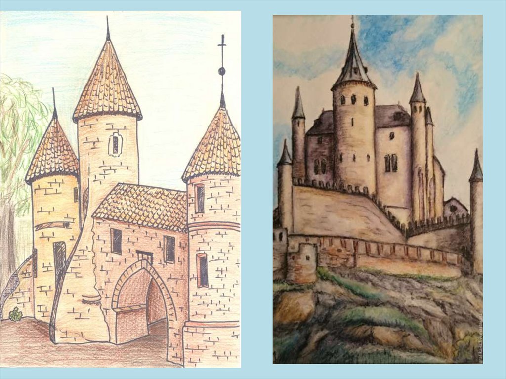 Средневековый замок 4 класс. Романский замок. Средневековый замок в романском стиле рисунок. Рыцарский замок романский стиль. Западно Европейский романский стиль замок.
