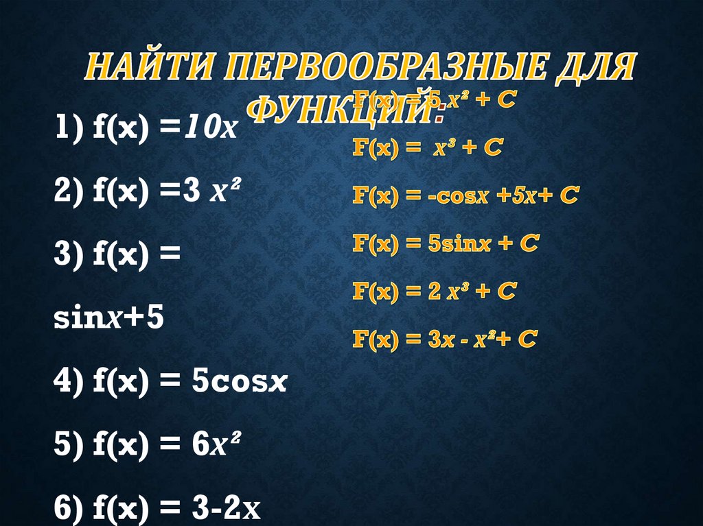 Найти первообразные для функций x2 x3 3