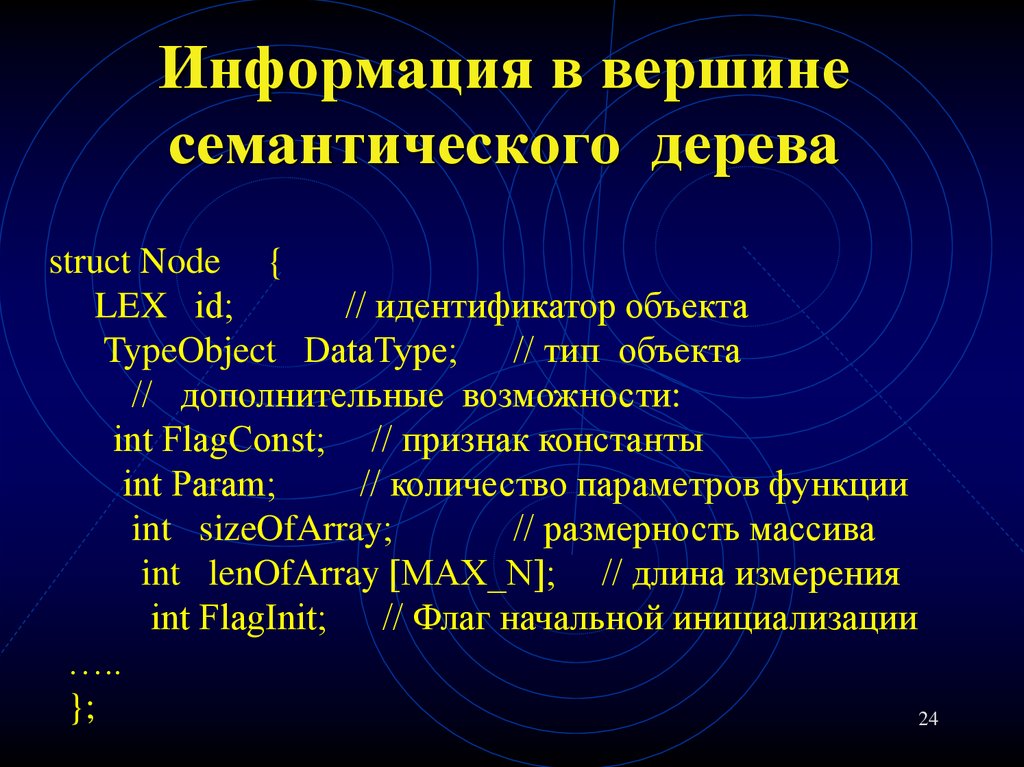 Информация в вершине семантического дерева