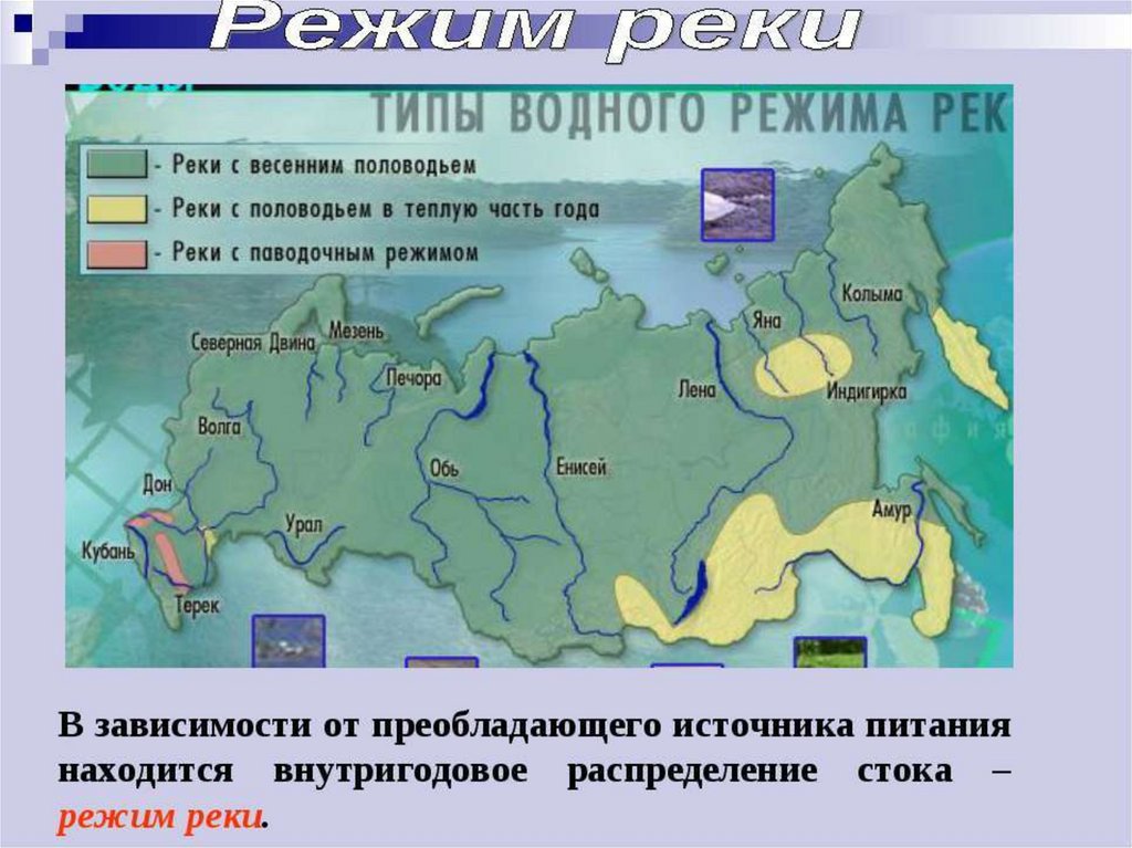 Какой тип питания имеет большинство. Типы водного режима рек. Типы водного питания рек. Водный режим рек России. Карта питания рек.