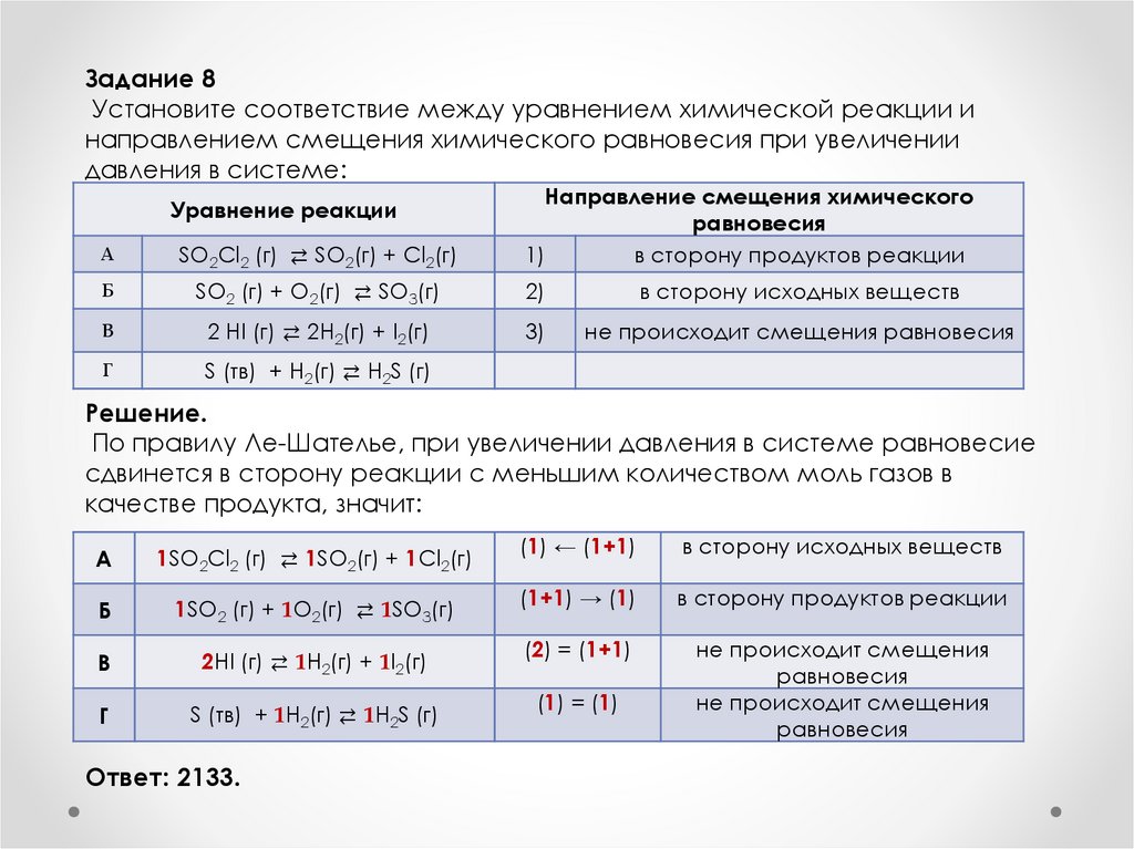 Смещение химического уравнения