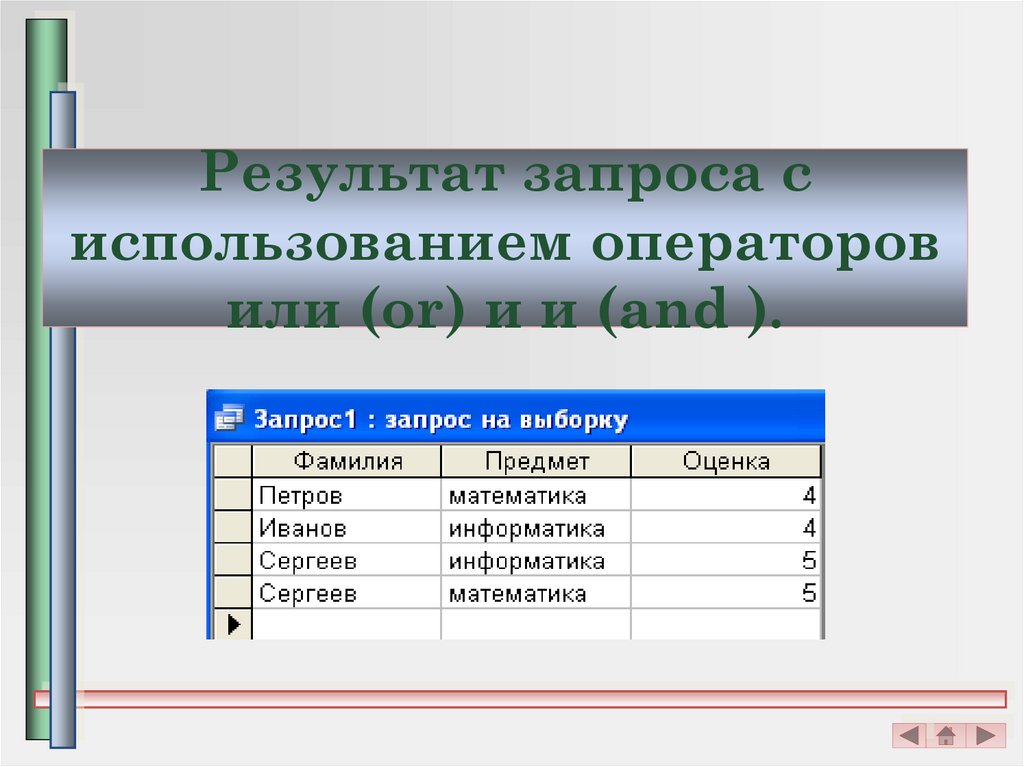 Результат запроса