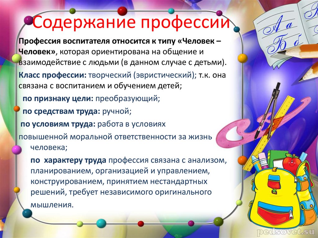 Содержание профессии