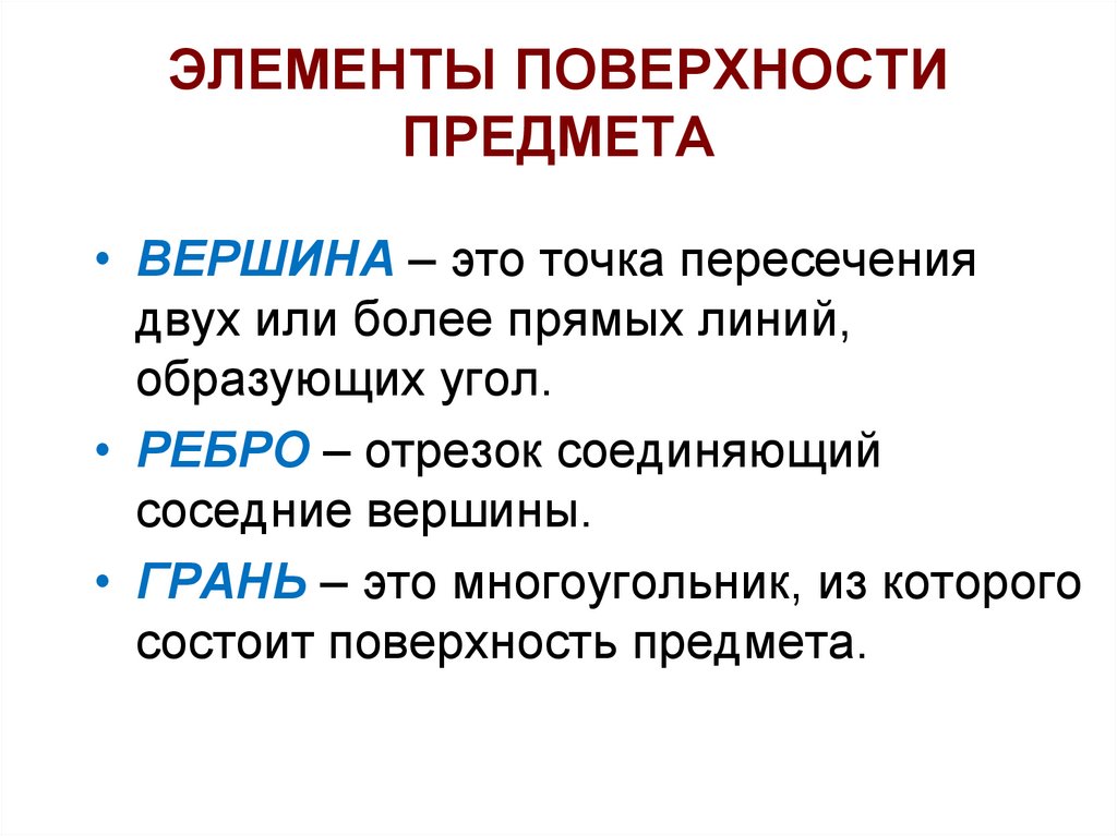 ЭЛЕМЕНТЫ ПОВЕРХНОСТИ ПРЕДМЕТА